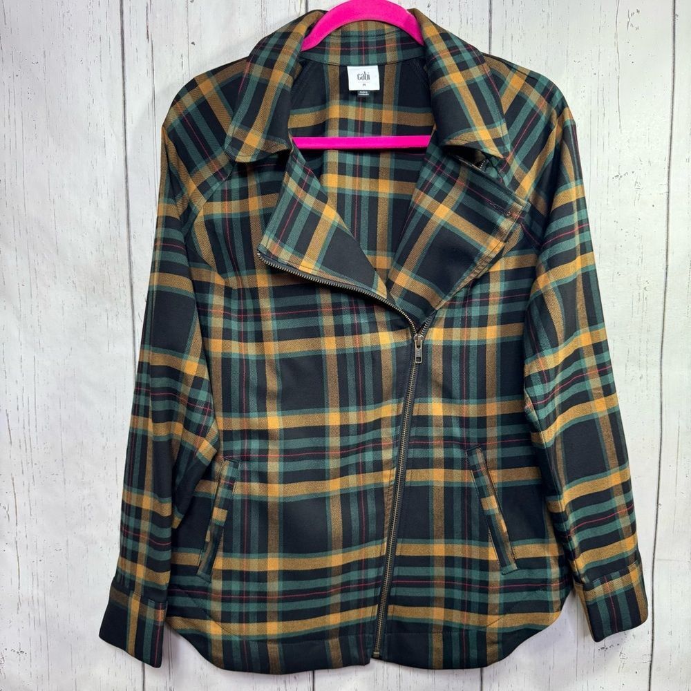 Cabi Plaid Moto Jacket Fall Preppy Academia Grunge Asymmetrical Zipper Front